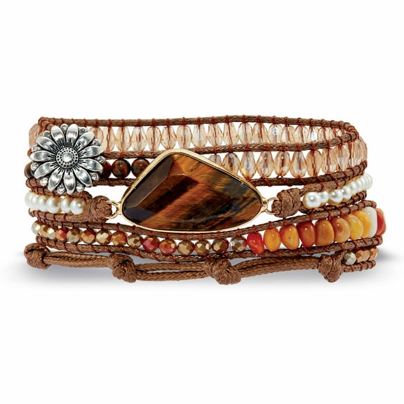 Genuine Brown Tiger's Eye Goldtone Wrap Bracelet 36-inch adjustable