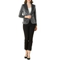 thumbnail image 3 of INSPIRE CHIC Women's Velvet Blazer Solid Color Shawl Collar One Button Wear-to-Work Suit Jacket 2XL Gray, 3 of 8