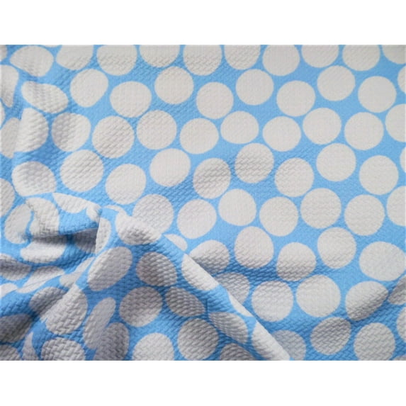 Bullet Printed Liverpool Textured Fabric Stretch Blue Big White Polka Dot N41 (Swatch Sample(4 in X 4 in))