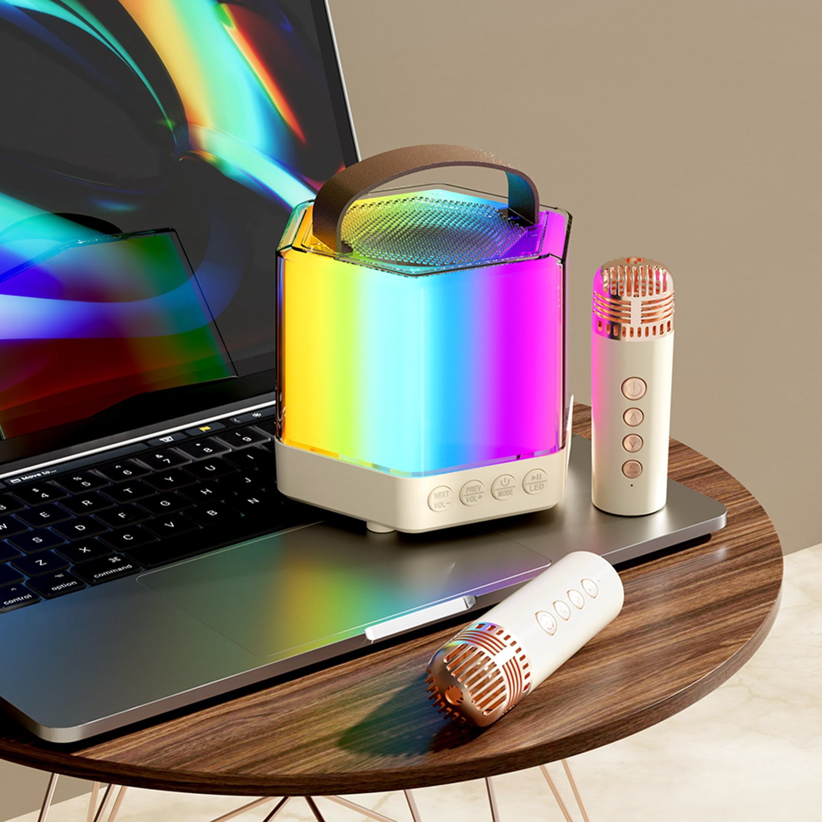 HOZVOMI Q7 Colorful Home KTV Wireless Bluetooth Speaker with Microphone, LED Lights, 5W Output, Reverb Mode, DSP Noise Reduction, Portable Karaoke System for Family Fun