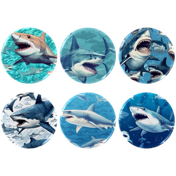 Shark Badges with Pins for Backpacks Parties Ties Hats Corporate Events Personalized Custom Photo Text Logo Button