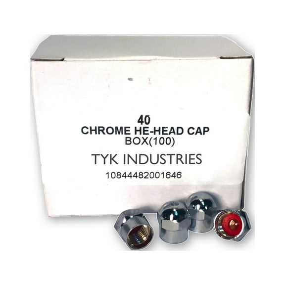 Pack of 100 Chrome Hex Dome Metal Valve caps for Cars, Bicycles and Trucks with Inner Seal by TYK Industries