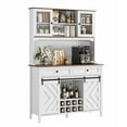 thumbnail image 7 of 72" Farmhouse Bar Cabinet with Sliding Barn Door & Charging Station - Large Buffet with Wine Hutch, 2 Drawers & 8 Shelves, LED Rustic Coffee Bar for Dining Room, 7 of 7