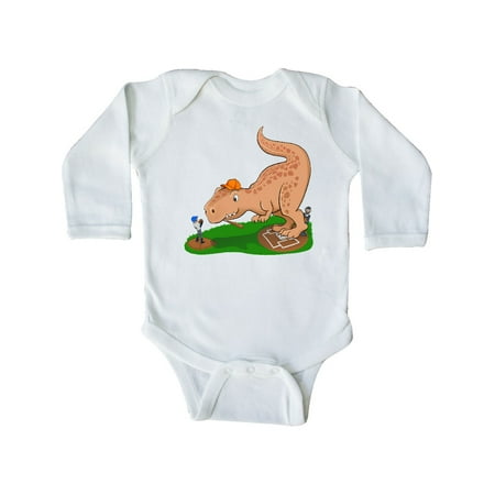 

Inktastic T Rex Up to Bat- dinosaur playing baseball Gift Baby Boy or Baby Girl Long Sleeve Bodysuit