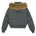 thumbnail image 4 of qucoqpe Winter Jackets for Women Fashion Wram Comy Long Sleeve Fleece Coats Basic Solid Hooded Temperament Bread Bright Down Jacket Parkas, 4 of 5