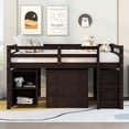 thumbnail image 2 of GZXS Low Study Full Loft Bed with Cabinet ,Shelves and Rolling Portable Desk ,Multiple Functions Bed- Espresso, 2 of 9