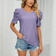 thumbnail image 4 of Blusa plisada morada de verano, elegante y versátil, informal, de cuello redondo y manga corta, talla XL, 4 of 8