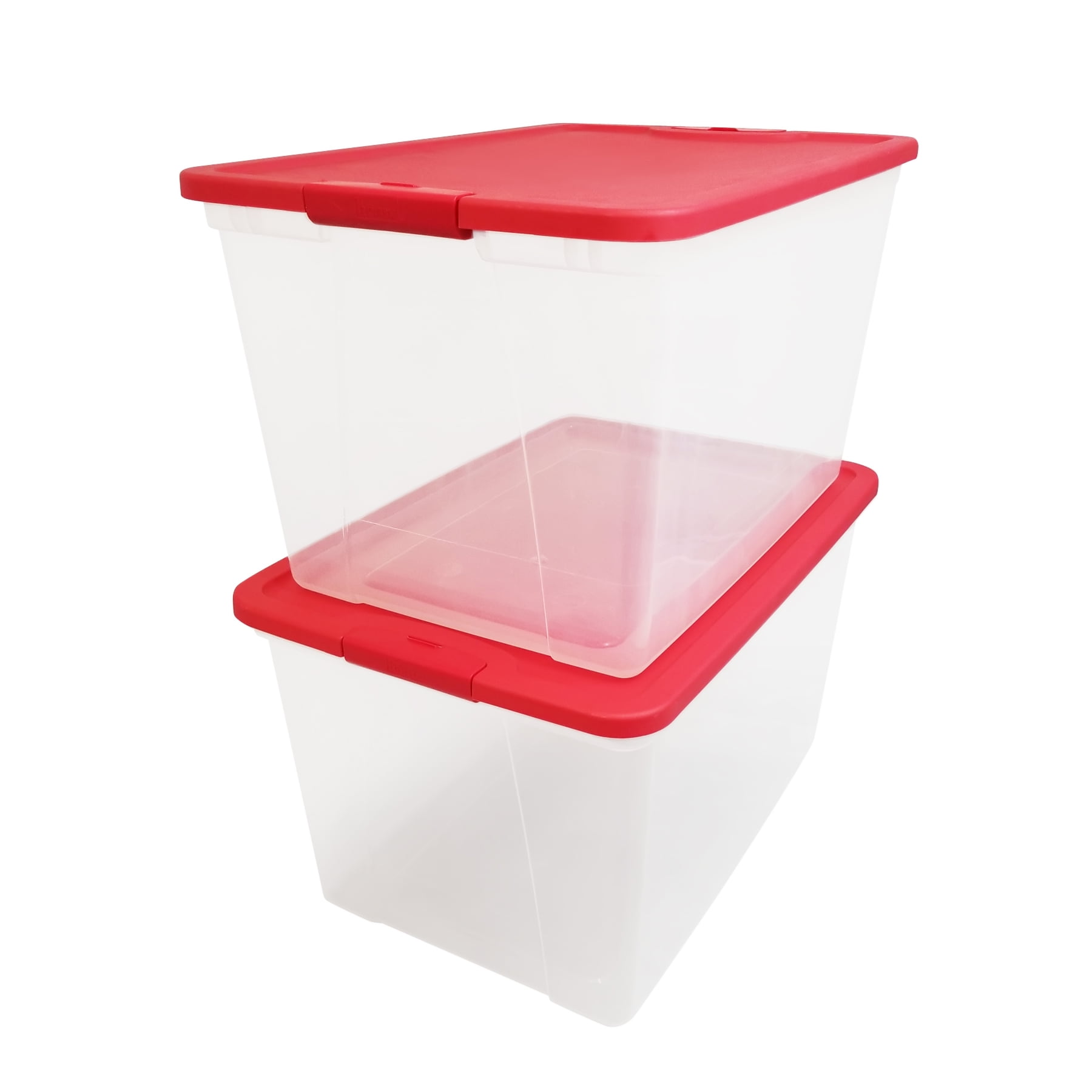 HOMZ 41-Qt. Clear Plastic Holiday Storage Container w/Red Snap