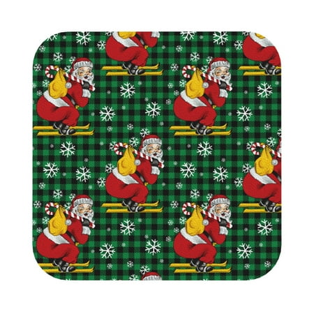 

Qekee Vintage Santa Skiing Green Plaid Print PU Leather Absorbent Coasters Leather Coasters Set for Cups Drinks 4 Coasters 6 Pcs for Coffee Bar Home Decor Square