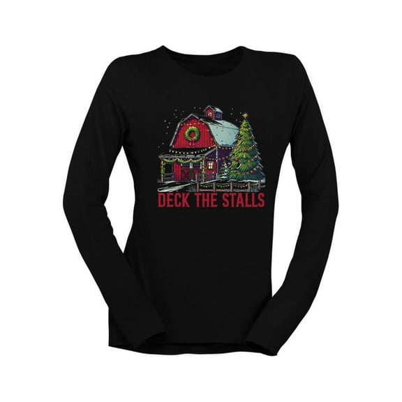 Deck The Stalls Christmas Barn Women's Long Sleeve