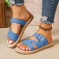 thumbnail image 2 of Rokment Women's Platform Flat Sandals Beach Summer Trendy Casual Comfortable Leather Buckles Open Toe Straw Sole Walking Dress Slip on Slides for Woman Vacation C Size 9, 2 of 6