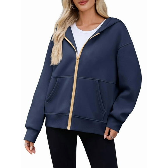 Hoodies for Women Sweatshirt Zip Up Hoodie Fall Fashion Trendy Long Sleeve Jackets Winter Clothing Outfits Navy XL