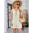thumbnail image 5 of Women'S Summer Casual Rompers Lace-Up Short Loose Linen Jumpsuit Beach Outfits Travel Vacation Clothes Beige XL, 5 of 8