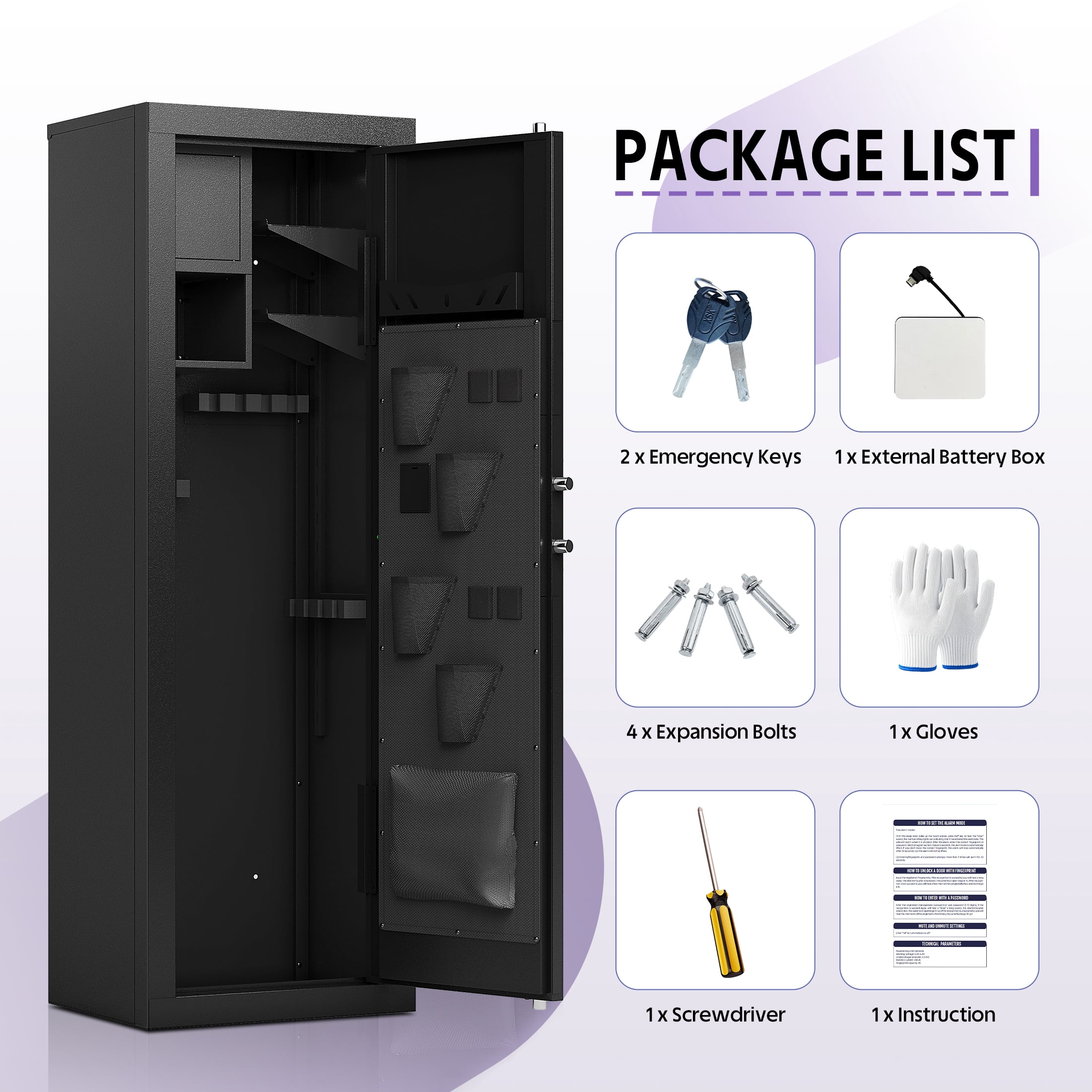 KAER 10-14 Biometric Gun Safe, Quick Access Large Unassembled Rifle Safe, Gun Cabinet with Adjustable Shelf and Locking Built-in Cabinet
