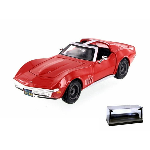 Diecast Car w/LED Display Case - 1970 Chevy Corvette T-Top, Red - Maisto 34202 - 1/24 Scale Diecast Model Toy Car