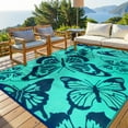 thumbnail image 2 of Moynesa 8'x10' Outdoor Rugs Waterproof, Plastic Straw RV Rugs for Outside, Large Portable RV Outdoor Rugs for Camping, Reversible Butterfly Picnic Mat for Camper Garden Tent, Teal, 2 of 7