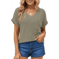 thumbnail image 3 of UVN Womens Summer Tops Short Sleeve V Neck Blouses Ladies Casual Waffle Knit Trendy Tunic Shirts, 3 of 8