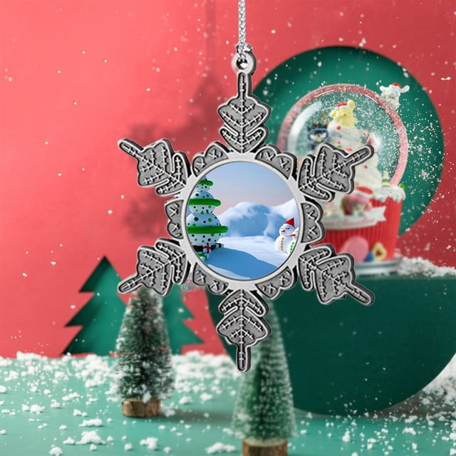 Adorno navideño de metal para sublimación, en blanco, para manualidades DIY | Decoración de árbol con copo de nieve por transferencia térmica