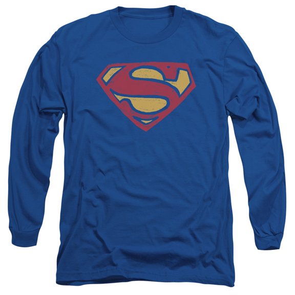 Superman Super Rough Long Sleeve Adult 18/1 T-Shirt Royal Blue