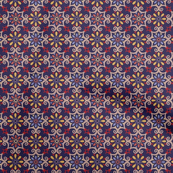 oneOone Cotton Silk Navy Blue Fabric Asian Suzani Diy Clothing Quilting Fabric Print Fabric By Yard 42 Inch Wide
