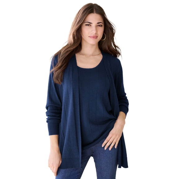 Roaman's Women's Plus Size Drop Needle Cardigan Lightweight Sweater Knit