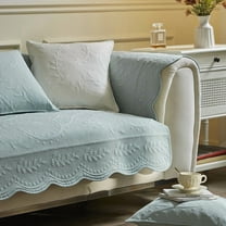 XmhyTop-A Cotton Couch Cover 90*90cm Blue Quilted Sofa Cover, Non Slip Sofa Slipcover with Floral Embroidery, 1 Piece Sofa Slipcovers