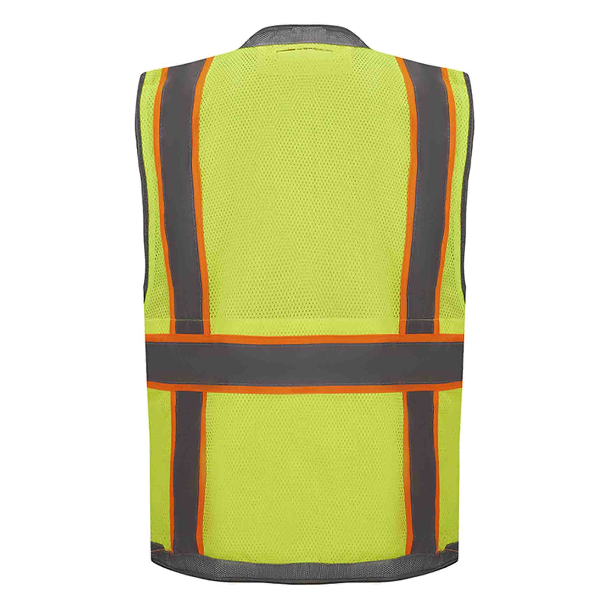 3C Products ANSI/ISEA 107-2020 Class 2 Safety Green Solid Front, Mesh Back Surveyor Safety Vest w/ Tablet-Pockets, Mic Tabs and Pen Holder - SV2700-S