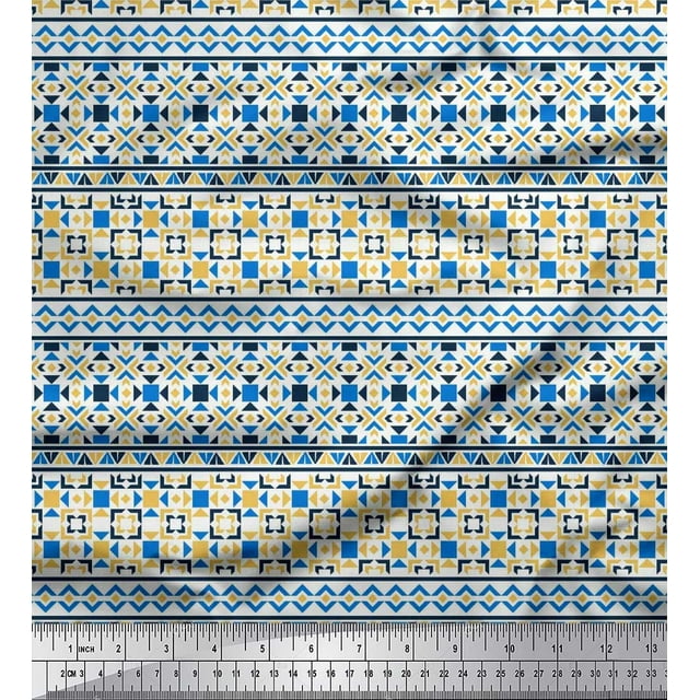 Soimoi Modal Satin Fabric Aztec Geometric Print Fabric by Yard 42 Inch Wide