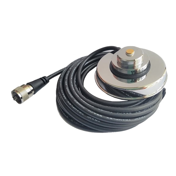 3" Chrome Magnet Antenna Mount NMO For Mobile Radio 17' RG58 Coax Cable, PL259 Connector. Tram 1232