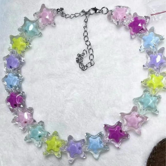 Pink Purple Candy Acrylic Heart Star Beaded Choker Necklace Egirl Goth Emo 2000S Vintage Aeathetic Accessories