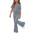 thumbnail image 2 of Amidoa Girls Summer 2 Piece Outfits Kids Print Short Sleeve and Casual Pants Clothing Sets Gray Size 5T, 2 of 7