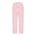 thumbnail image 5 of Delayuji Plaid Linen Pants For Women Loose Elastic Waist Casual Summer Palazzo Pants With Pockets, 5 of 6
