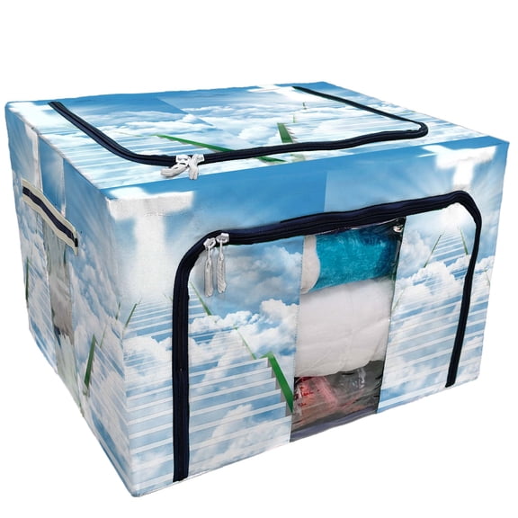 PKQWTM Ladder Leading Upward To Heaven Storage Bag Clear Window Storage Bins Boxes Large Capacity Foldable Stackable Organizer With Steel Metal Frame For Bedding,Clothes,Closets, Bedrooms
