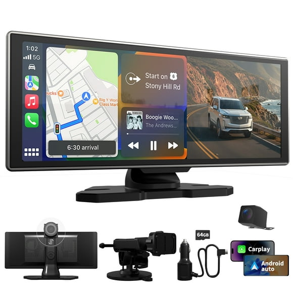 11.26'' Wireless CarPlay Screen for Car, Apple CarPlay & Android Auto HD Touchscreen with 4K Front + 1080P Rear Camera, Easy Install Dash Cam Car Multimedia Receiver