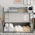 thumbnail image 4 of Harper & Bright Designs Low Bunk Bed Queen over Queen with Storage Shelves, Wood Bunk Bed with USB Charging Station and LED Light, Grey, 4 of 11