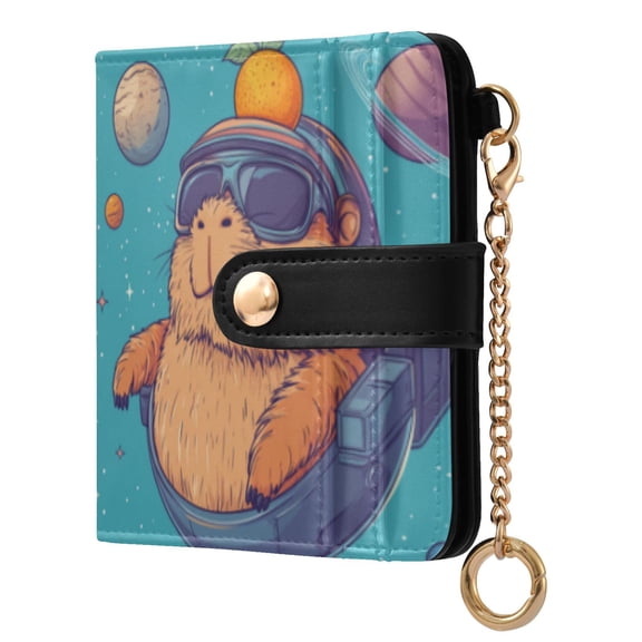 Qxltty Space Capybara Ladies Wallet Rfid Slim Thin Compact Credit Card Women Wallet Zipper Coin Pocket and ID Window for Female Gifts