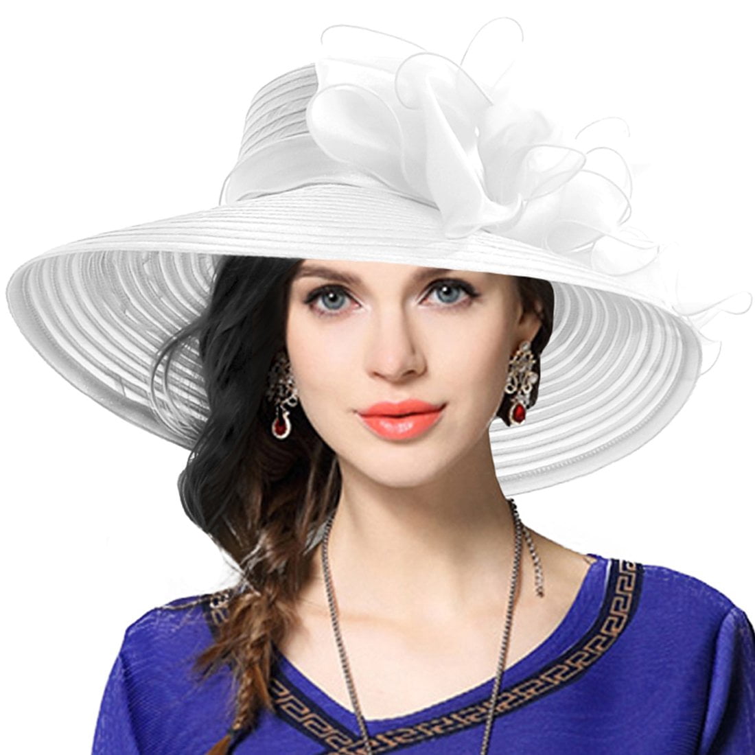 VECRY Womens Dressy Church Baptism Wedding Derby Hat (White),M(5658cm