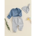 thumbnail image 3 of Suealasg Newborn Boys Fall Outfits 3Pcs Baby Boys Clothes Set Long Sleeve Letters Romper Long Pants Hat 3 6 9 12 Months Infant Boys Autumn Clothing, 3 of 7
