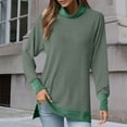 thumbnail image 2 of ASFGIMUJ Contrasting Color Neck Loose Long Sleeved Slit T Shirt Top Women AG S, 2 of 4