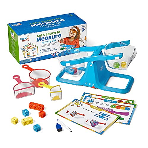 hand2mind Let's Learn to Measure Activity Set, Kids Measuring Cups, Bucket Balance, MathLink Cubes and Activity Cards Set, Teacher Supplies, Classroom Supplies, Preschool