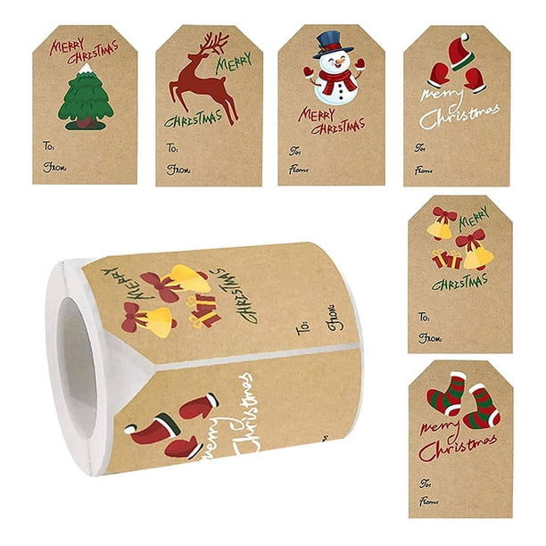 Etiquetas Adhesivas de Navidad, Etiquetas Adhesivas de Regalo de Navidad, 250 Piezas/Rollo de Etiquetas Adhesivas de Regalo de Navidad, 6 Estilos