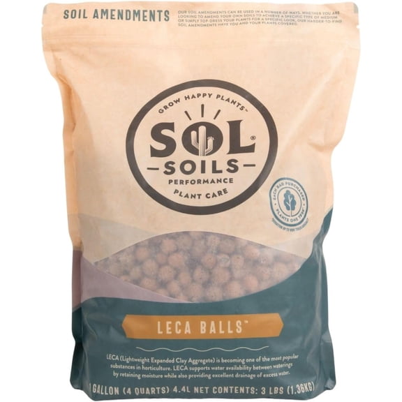 Sol Soils LECA Clay Aggregate Balls Potting Mix - Drainage Holes - 1 Gallon (4 Quarts)