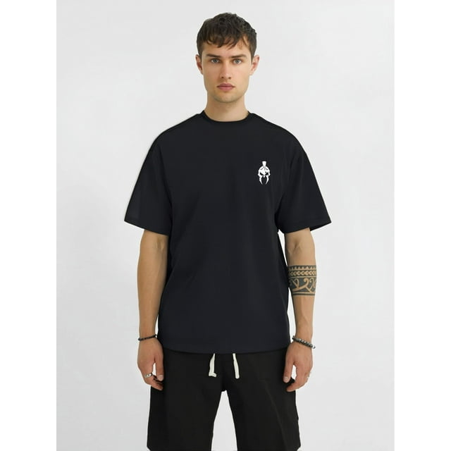 Men'S Casual Crew Neck T-Shirt, Summer Knit Fabric Top with Armor Pattern, Slight Stretch, Regular Fit, Fashionable Daily Wear