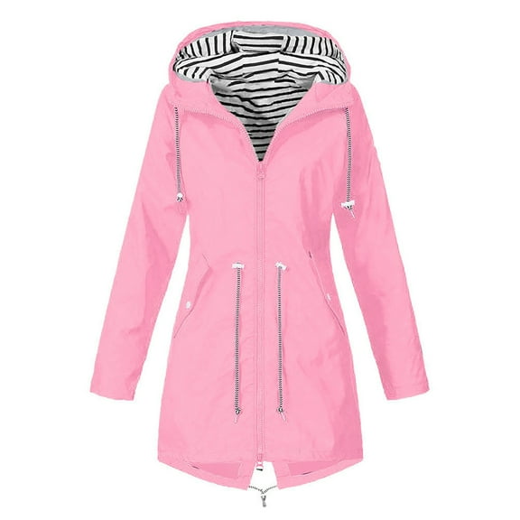 Odeerbi Trench Coats for Women 2025 Plus Size Raincoat Waterproof Long Hooded Jackets Lined Windbreaker Travel Outdoor Hooded Coats Pink
