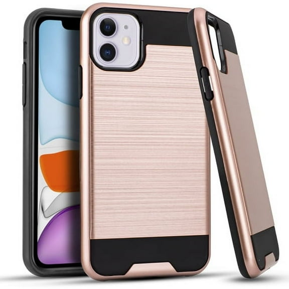 iPhone 11 Phone Case, 2-Piece Style Hybrid Shockproof Hard Case Cover with Hybird Shockproof-Rose Gold