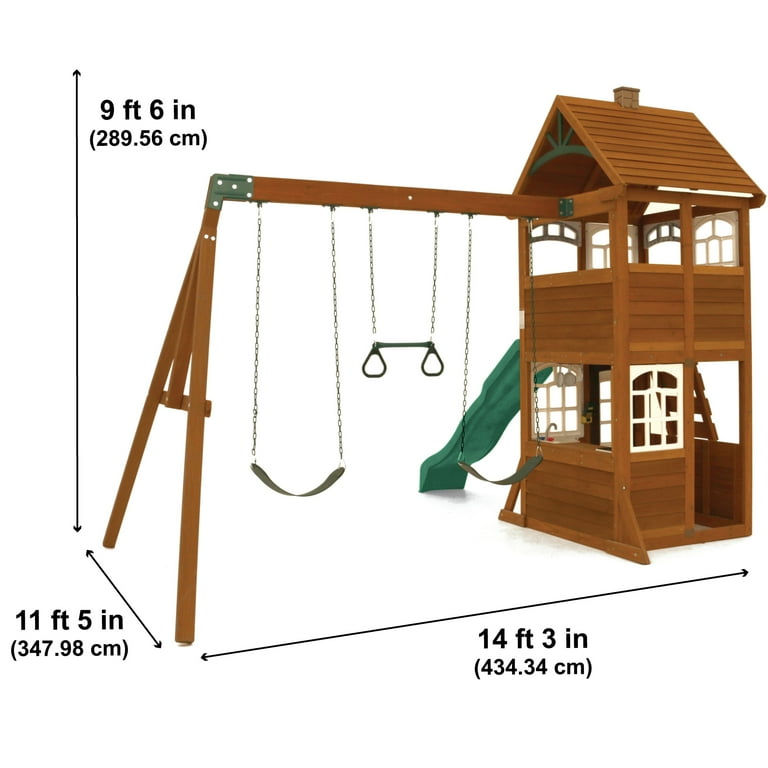 KidKraft Kennedy Springs Wooden Outdoor Swing Set with Slide and