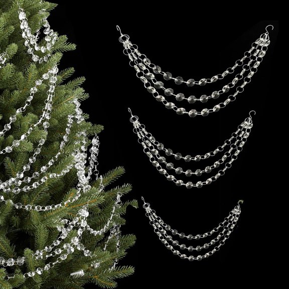 3-Layer Crystal Garland for Christmas Tree Acrylic Bead Garland Hanging Christmas Decorations Indoor Home Wedding Bead Chains Crystals Chains for Party (A)