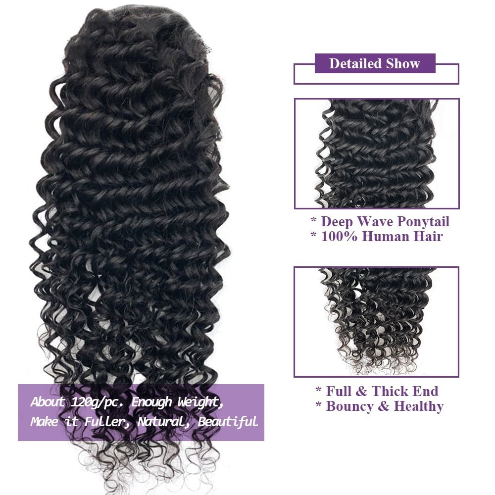 Deep Wave Curly Drawstring Ponytail Brazilian Human Hair Extensions Clip In Ponytail Hairpieces for Black Women