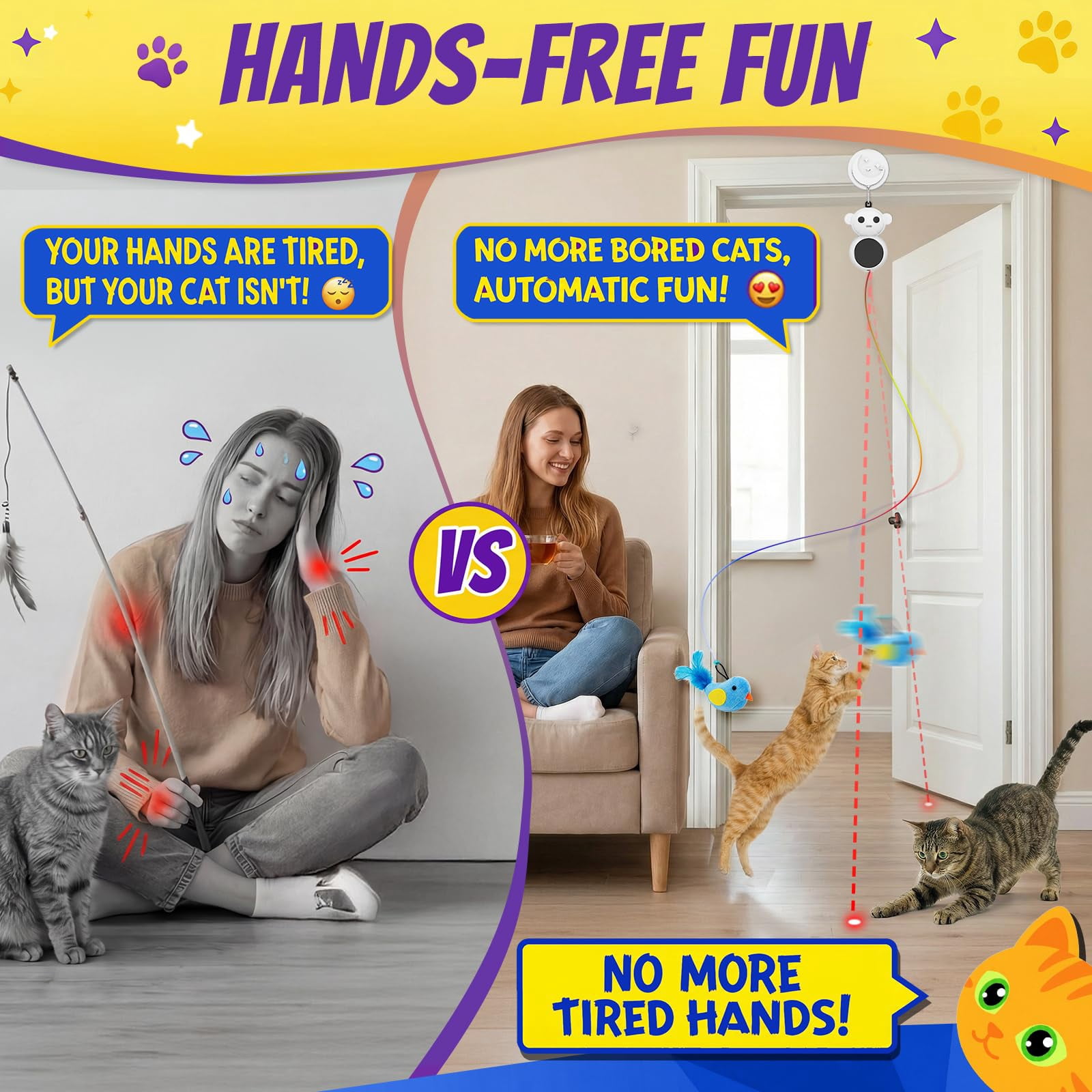 Interactive Cat Toys For Indoor Cats - 2 In 1 Automatic With Flying Bird Smart Moving Wand 2 Modes  Auto On/off Hanging Safe Bored Kitten & Adult (green)