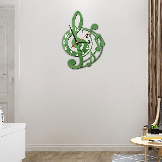 Reloj de pared Música silenciosa Diseño temático Decoración de relojes decorativos para niños Decoración del hogar Decoración del hogar para amantes Verde
